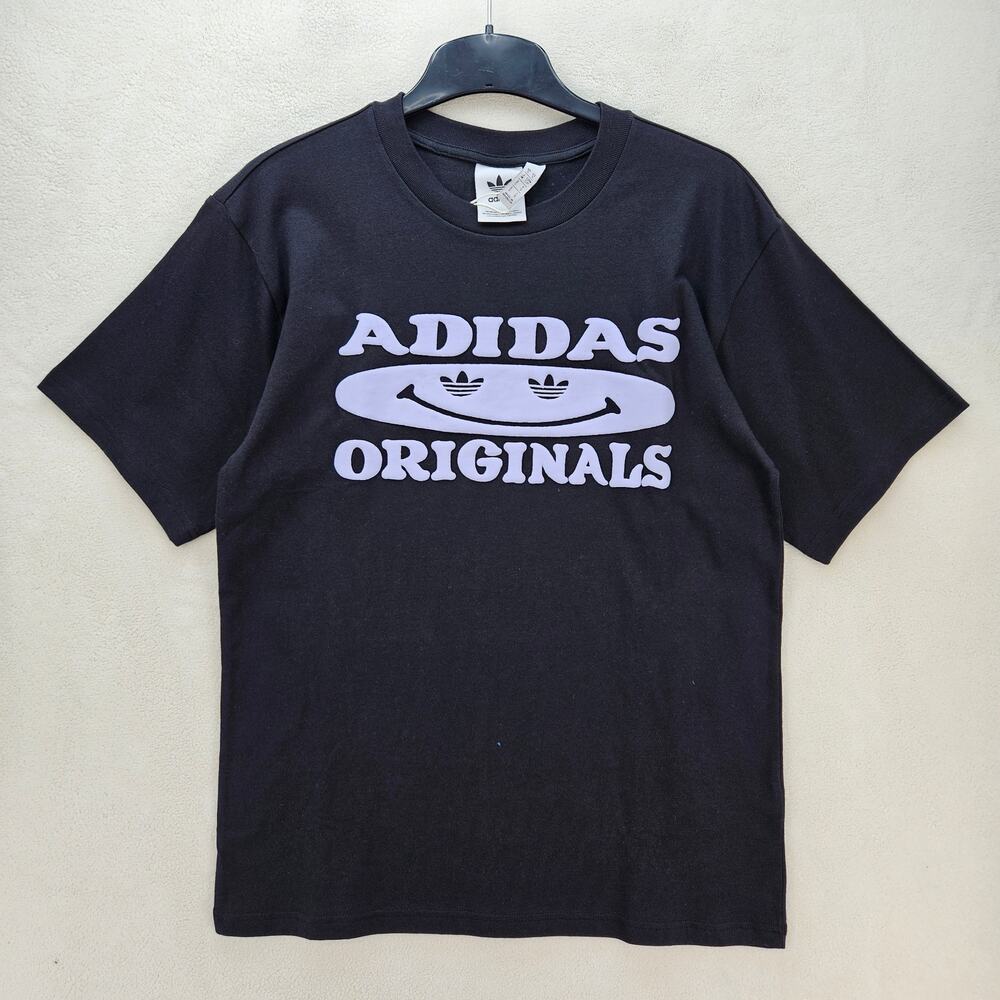 ADIDAS ORIGINAL MEN'S SMALL BLACK SMILEY LAVENDER PRINT TSHIRT NWT H32318